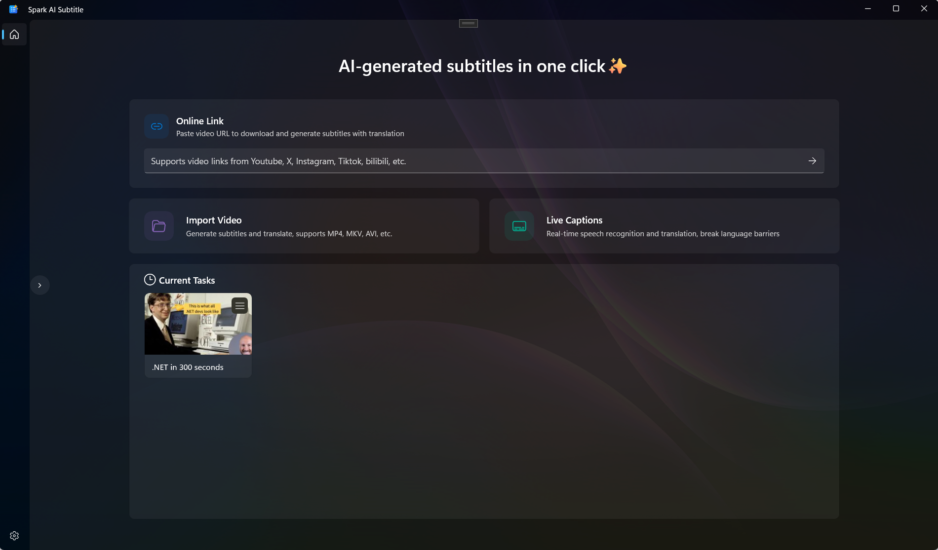 Spark AI Subtitle main interface