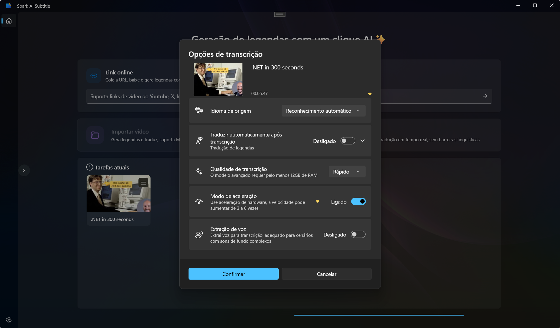 Recursos do Spark AI Subtitle